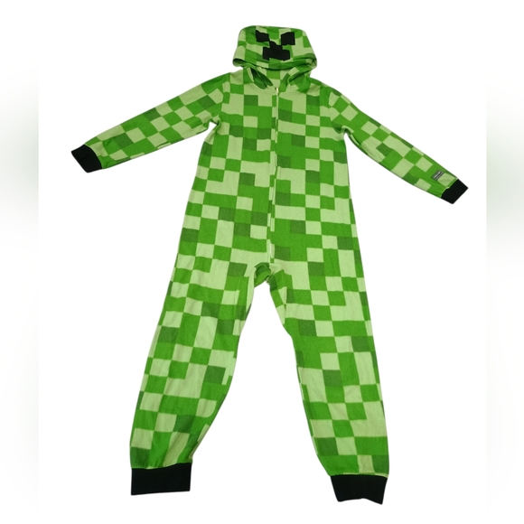 Minecraft Creeper Costume Pajama Footless Outfit One Piece Union Suit Kid 10/12 - Picture 1 of 15